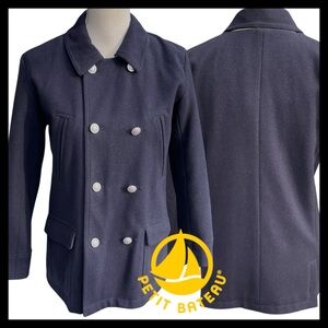 Petit Bateau (France) Dark Blue Wool Double-Breasted Jacket Coat (12)
